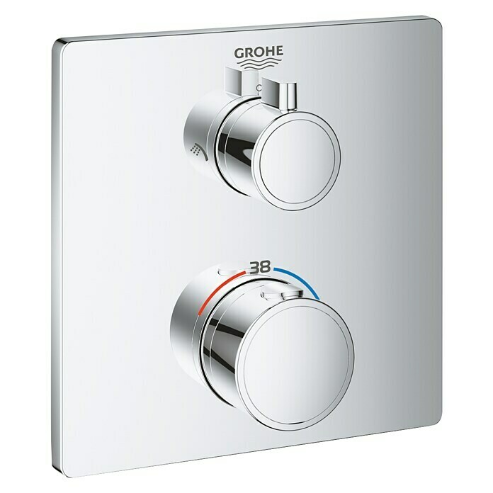 Grohe UP-Thermostatarmatur GrohthermEckig, Chrom, Glänzend Front View