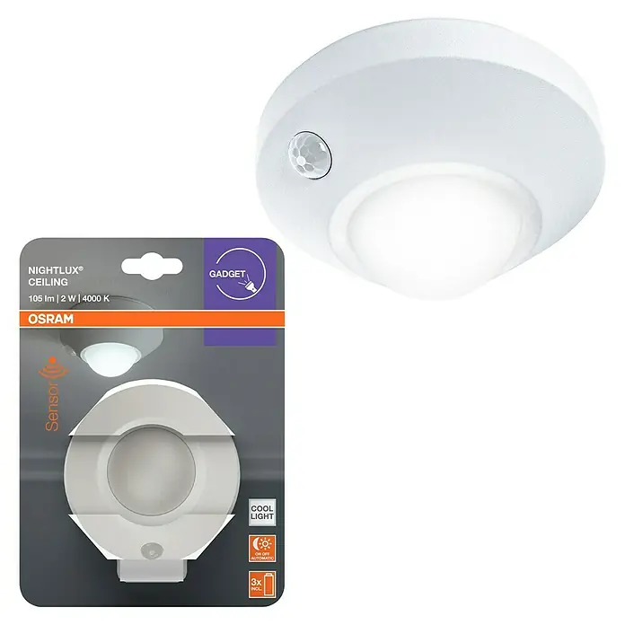 Osram LED-Nachtlicht Ceiling - Weiß, Ø x H: 86 x 47 mm - Abbildung einer Nightlux Deckenleuchte von Osram, eine LED-Leuchte mit Bewegungssensor.
