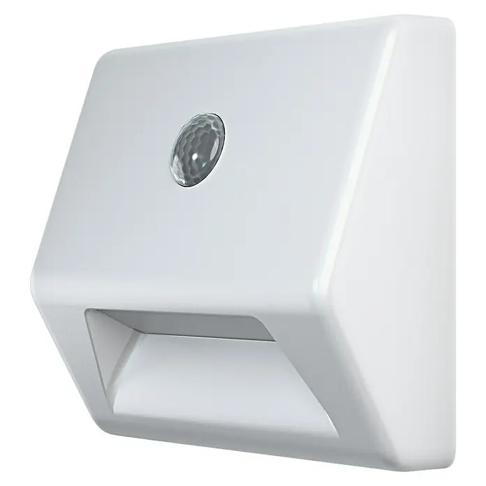Osram Nightlux LED-Nachtlicht Stair - Silber, 28 x 84 x 73 mm - Weiße Wandleuchte mit Bewegungsmelder für den Innenbereich, ideal für Flure oder Treppenhäuser. Modernes Design für eine elegante Beleuchtung.