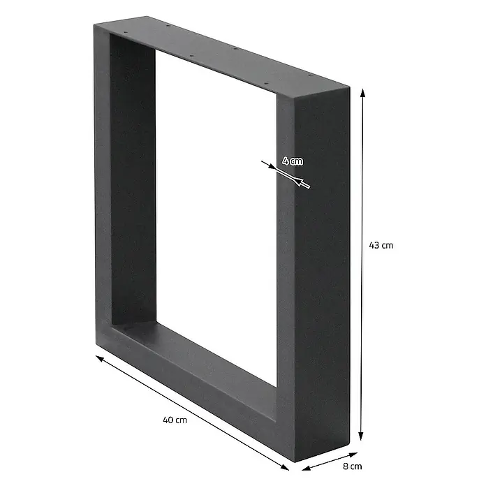 ECD Germany Tischgestell Bankkufen modernes Industriedesign Möbelfüße aus Metall - L x B x H: 8 x 40 x 72 cm, Stahl - Bild eines rechteckigen, schwarzen Tischbeins aus Metall mit den Maßen 43 x 40 x 8 cm, die Materialstärke beträgt 4 cm.