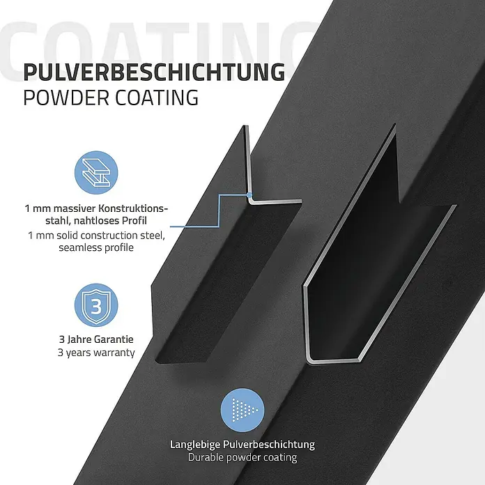 ECD Germany Tischgestell Bankkufen modernes Industriedesign Möbelfüße aus Metall - L x B x H: 8 x 40 x 43 cm, Stahl - Produktabbildung mit Pulverbeschichtung, die eine robuste und nahtlose Konstruktion aus massivem Stahl zeigt.
