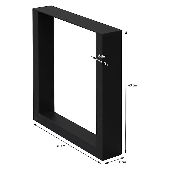 ECD Germany Tischgestell Bankkufen modernes Industriedesign Möbelfüße aus Metall - L x B x H: 8 x 40 x 43 cm, Stahl - Produktbild eines schwarzen, quaderförmigen Tischgestells mit den Maßen 40x43x8 cm und einer Materialstärke von 4 cm.