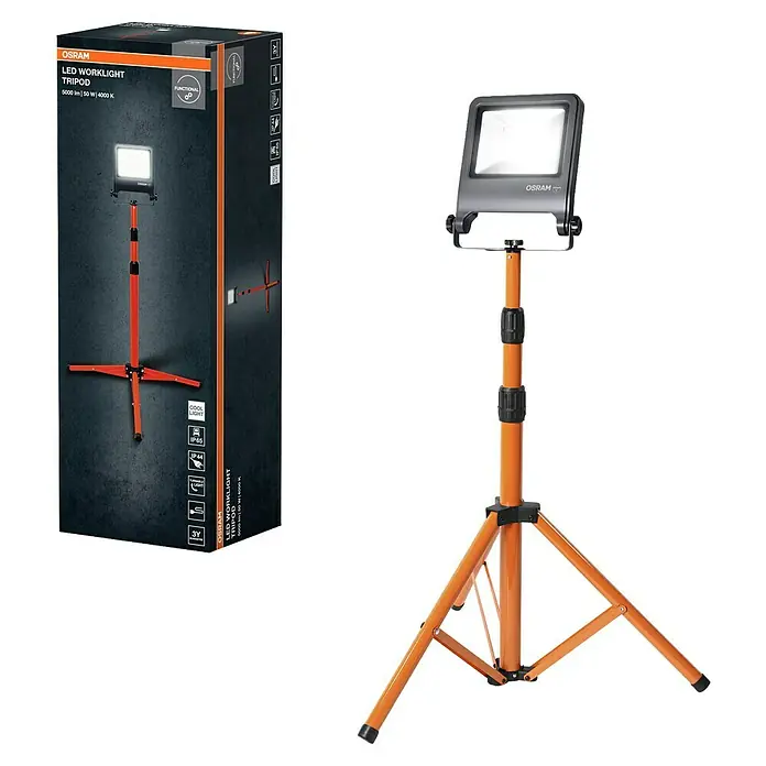 Osram LED-Arbeitsleuchte Tripod L - Lichtfarbe: Neutralweiß, IP65, 50 W - Osram LED-Arbeitsleuchte mit Stativ, ideal für Baustellen und Werkstätten, mit hoher Leuchtkraft und robustem Design für den professionellen Einsatz.