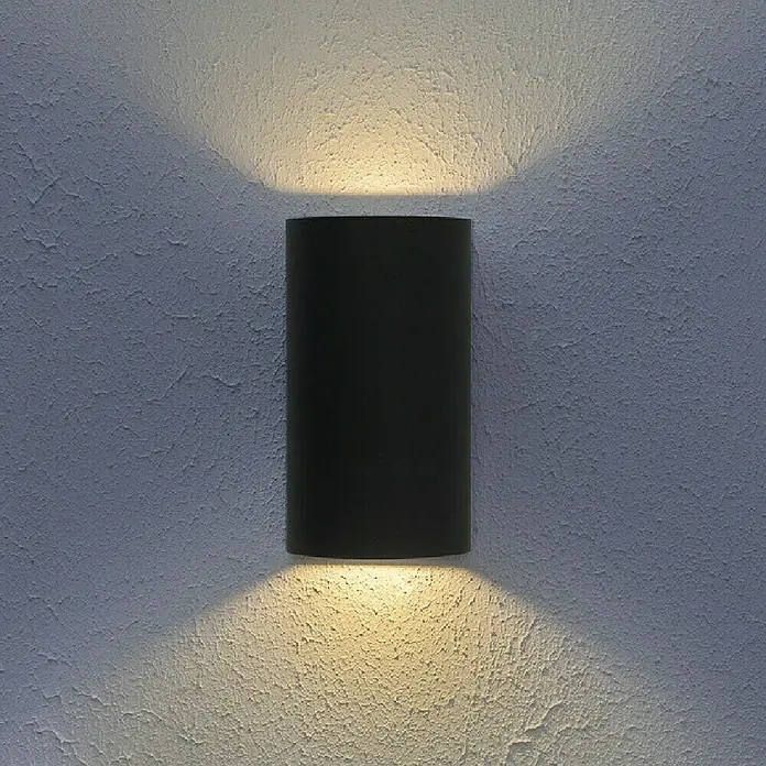 Ledvance Aplique exterior LED - 12 W, 5,5 cm x 9 mm x 16 cm, Gris oscuro, Claro, IP44 - Aplique de pared cilíndrico negro con iluminación hacia arriba y hacia abajo.