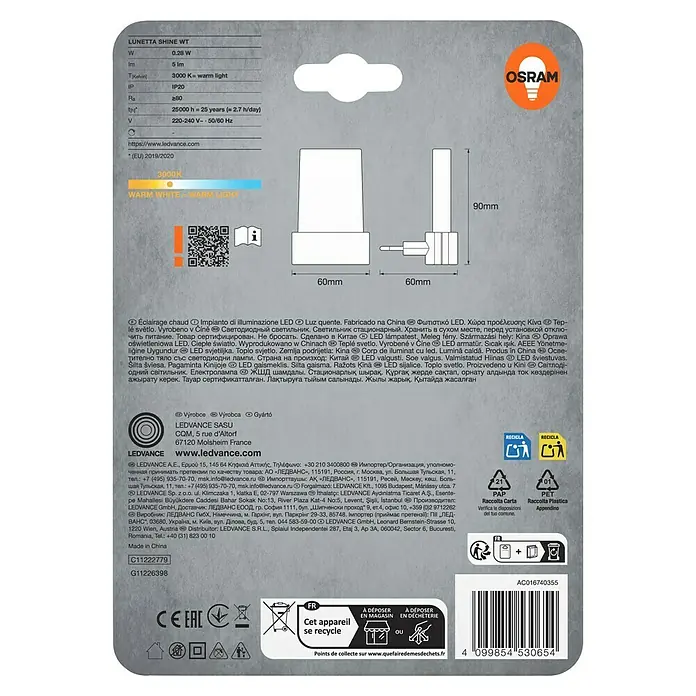 Osram LED-Nachtlicht Lunetta Shine - 0,28 W, Weiß, L x B x H: 6 x 6 x 9 cm, Warmweiß - Abbildung der LEDVANCE Lunetta Shine WT-Leuchte, einer kompakten und energieeffizienten Beleuchtungslösung für den Innenbereich.