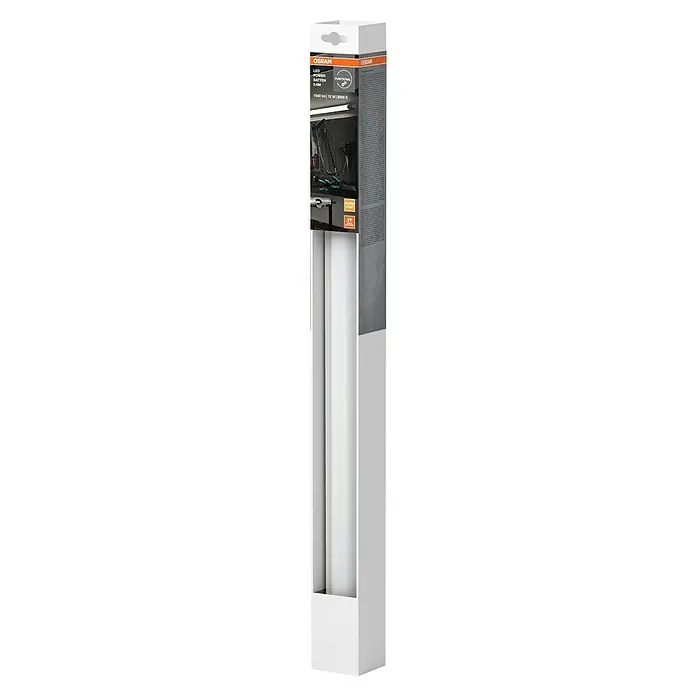 Osram LED-Lichtleiste Power Batten - L x B x H: 60 x 4,1 x 4,8 cm, Lichtfarbe: Warmweiß, 12 W, 220 V - 240 V - Abbildung einer LED-Röhre von Osram, ideal für die funktionale Beleuchtung mit 1540 Lumen, 12 Watt und 3000 Kelvin für warmes Licht.