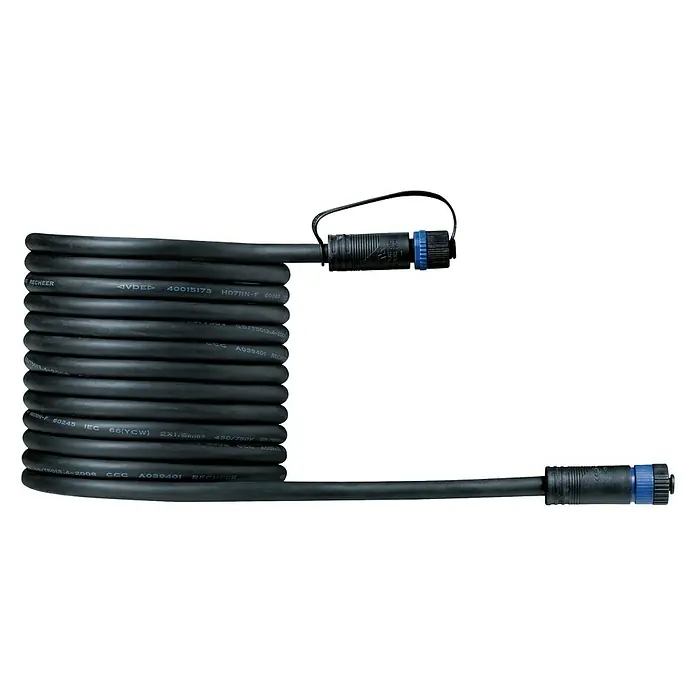 Paulmann Plug & Shine Verbindungskabel - Länge: 5 m, IP68 - Schwarzes Kabel mit blauen Steckern, ideal für robuste Anwendungen.