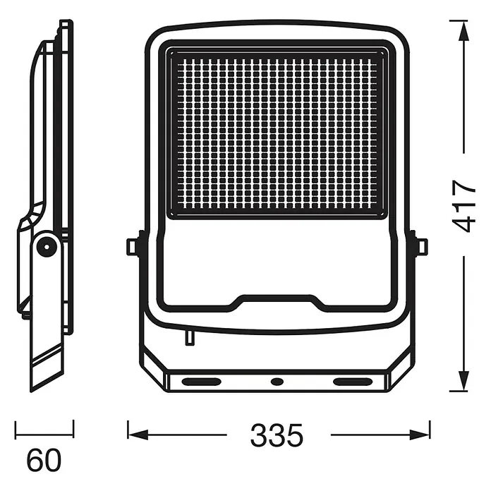 Osram Proyector LED Endura Flood - 150 W - Dibujo técnico de un foco LED con dimensiones. Las dimensiones son 417 x 335 x 60 mm.