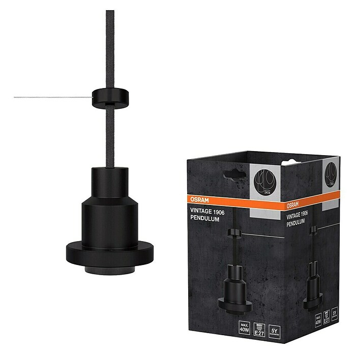 Osram Portalámparas de cuerda Vintage 1906 Pendulum Black (Negro, E27, Longitud de péndulo: 200 cm, Potencia máx.: 60 W)