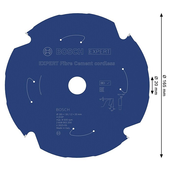 Bosch Expert Disco de sierra Fiber Cement (165 mm, Orificio: 20 mm, Número de dientes: 4 ud.) | BAUHAUS