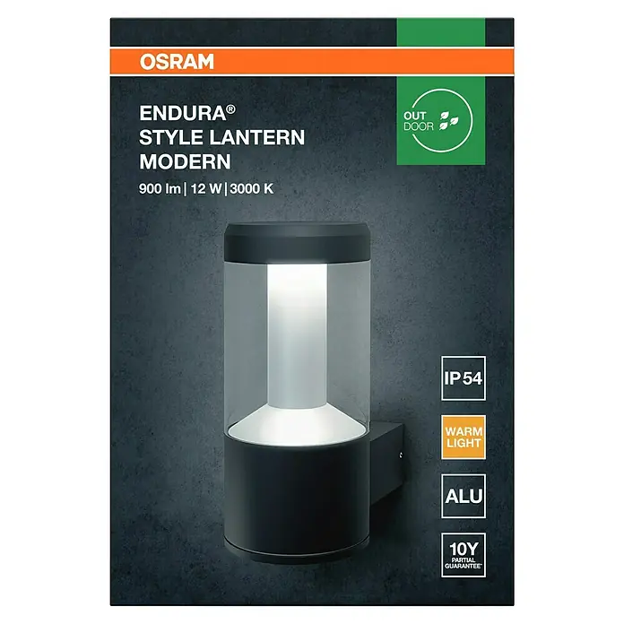 Osram Endura Style Aplique exterior LED Lantern Modern - 11,5 W, 17,6 x 11 x 24 cm, Gris oscuro, IP44 - Imagen de una linterna de estilo moderno OSRAM ENDURA® para uso en exteriores con 900 lm, 12 W y 3000 K.