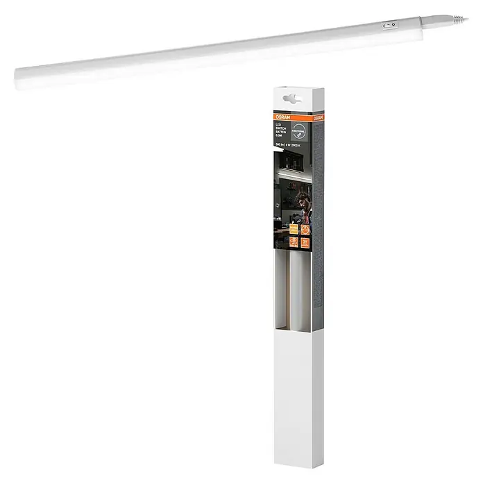 Osram LED-Lichtleiste Switch Batten - L x B x H: 31,3 x 2,2 x 3 cm, Lichtfarbe: Warmweiß, 4 W - Abbildung einer OSRAM LED-Leuchte, ideal für funktionales Licht. Die Lampe ist energieeffizient und langlebig, perfekt für Werkstatt oder Garage.
