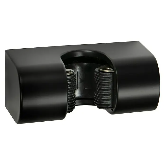 Inofix Colgador adhesivo 2056 - Plástico, Negro - Primer plano de un soporte negro para fregonas y escobas para montaje en pared, ideal para organizar equipos de limpieza.