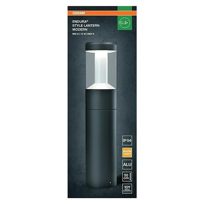 Osram Endura Style Lámpara de pie para exterior Lantern Modern - 12 W, Color del marco: Gris oscuro, Blanco cálido, Con bombillas - Una linterna de estilo OSRAM Endura moderna, perfecta para uso en exteriores, con 900 lúmenes, 12 vatios y 3000 Kelvin para luz blanca cálida.