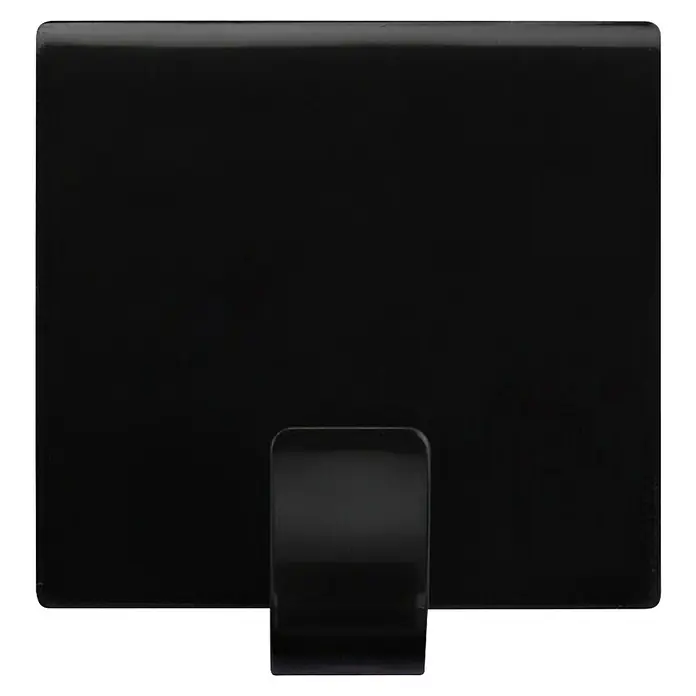 Inofix Colgador adhesivo - L x An x Al: 4 x 4,2 x 2,5 cm, Negro - Primer plano de un soporte de mesa acrílico negro, ideal para mostrar letreros o fotos en cualquier superficie plana.