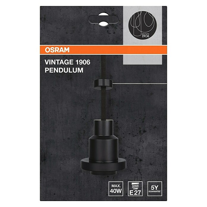 Osram Schnurpendel Vintage 1906 Pendulum Black (Schwarz, E27, Pendellänge: 200 cm, Max. Leistung: 60 W)