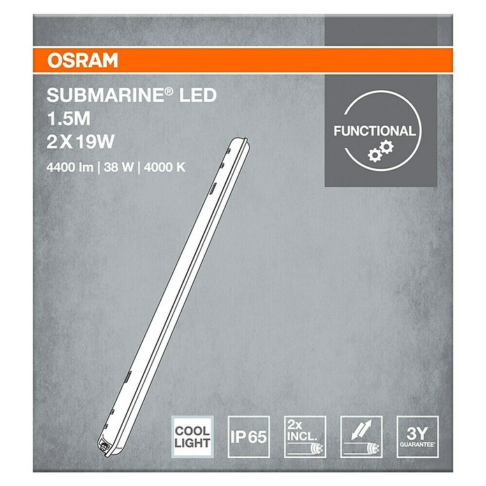 Ledvance LED letev za vlažne prostore Submarine  (Dolžina: 150 cm, Barva svetlobe: Nevtralno bela, 40 W, IP65) | 3094 - Feuchtraum Lichtleiste | CAKA - Zweckleuchten | CAK - Technisches Licht | CA - Beleuchtung | C - Elektro | BAUHAUS