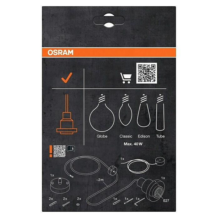 Osram Schnurpendel Vintage 1906 Pendulum Black (Schwarz, E27, Pendellänge: 200 cm, Max. Leistung: 60 W)