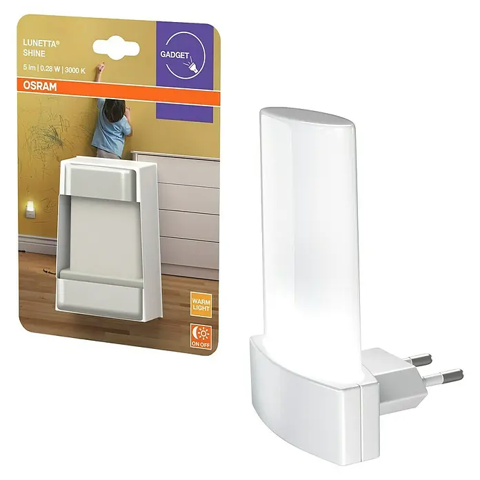 Osram LED-Nachtlicht Lunetta Shine - 0,28 W, Weiß, L x B x H: 6 x 6 x 9 cm, Warmweiß - Die OSRAM Lunetta Shine Nachtleuchte, ein kompaktes, weißes LED-Licht für Steckdosen, das warmes Licht spendet und sich ideal als Orientierungslicht eignet.