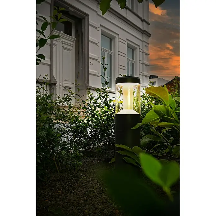 Osram Endura Style Lámpara de pie para exterior Lantern Modern - 12 W, Color del marco: Gris oscuro, Blanco cálido, Con bombillas - Iluminación de jardín con una lámpara exterior moderna, creando un ambiente acogedor con su luz cálida.