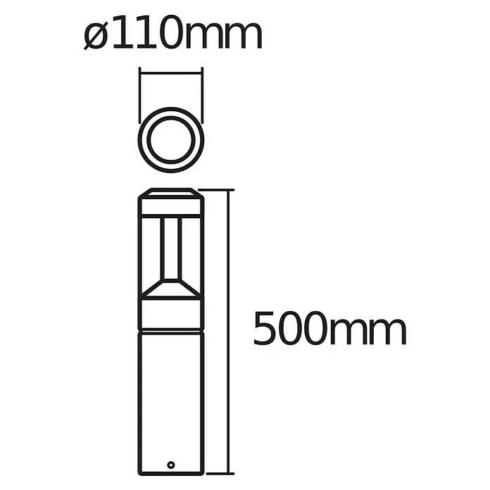 Osram Außenleuchte Lantern - 12 W, Farbe Gehäuse: Dunkelgrau, Warmweiß, Mit Leuchtmittel - Abbildung eines Pollerleuchte mit den Maßen Ø110mm für den Durchmesser und 500mm für die Höhe.