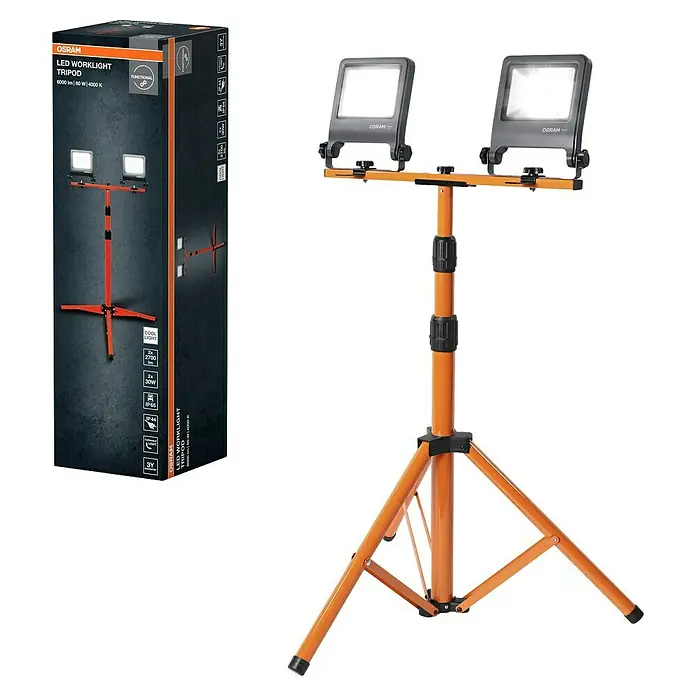 Ledvance Luz de trabajo LED Stativ -  - La imagen muestra un foco LED de trabajo OSRAM con trípode, ideal para obras y talleres. Compacto y potente para una iluminación óptima.