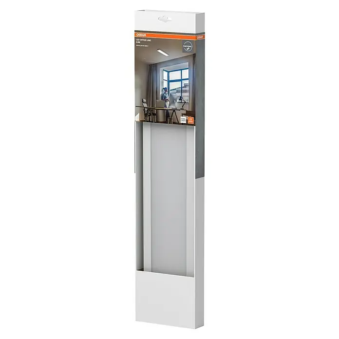 Ledvance LED-Deckenleuchte Office Line - 25 W, L x B x H: 61,5 x 13 x 2,5 cm, Weiß, Neutralweiß - Verpackung einer Osram LED Office Line Leuchte. Schlankes Design für moderne Büros mit energiesparender LED-Technologie für optimale Ausleuchtung.