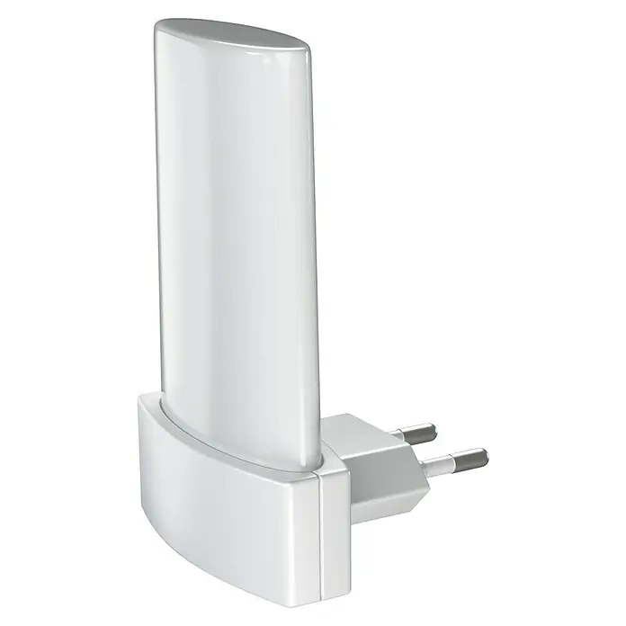 Osram LED-Nachtlicht Lunetta Shine - 0,28 W, Weiß, L x B x H: 6 x 6 x 9 cm, Warmweiß - Nahaufnahme eines weißen, steckbaren WLAN-Signalverstärkers.