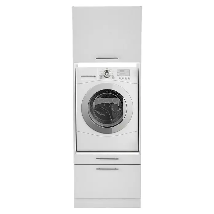 Respekta Waschmaschinenschrank Clara - L x B: 67,6 x 117,4 cm, Weiß, Mit Waschmaschinenschrank & Hochschrank - Weißer, eingebauter Waschtrockner mit Schubladen zur Aufbewahrung. Praktische Lösung für kleine Räume.