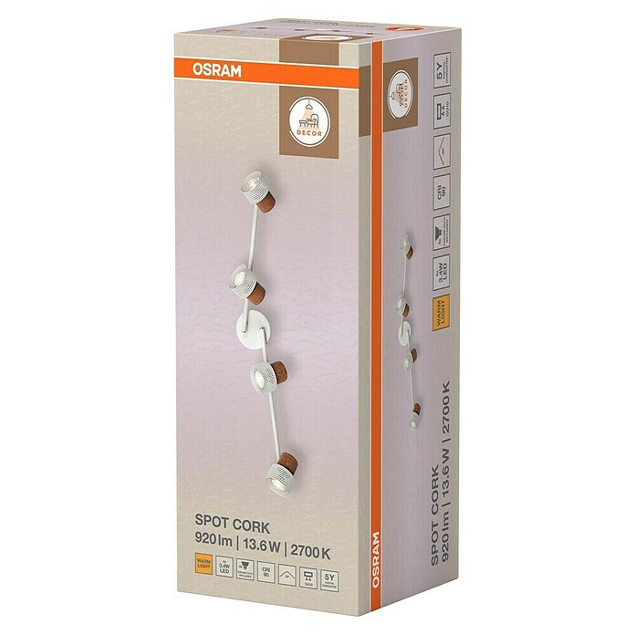 Osram Foco de pared Cork (13,6 W, L x An x Al: 81,3 x 10 x 14,5 cm, Blanco, GU10, 4 ud.) | BAUHAUS