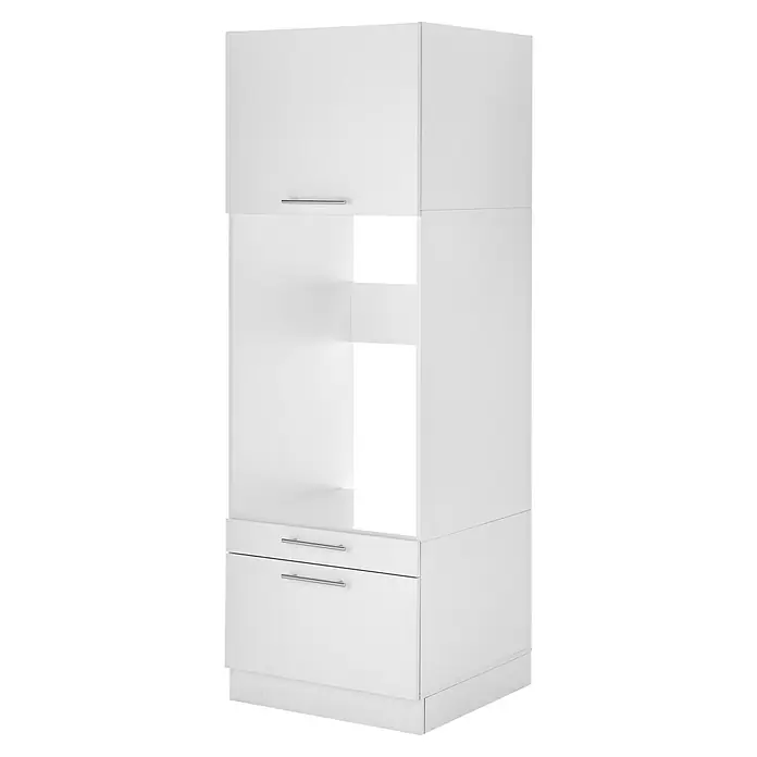 Respekta Waschmaschinenschrank Clara - L x B: 67,6 x 117,4 cm, Weiß, Mit Waschmaschinenschrank & Hochschrank - Eleganter weißer Küchenhochschrank mit Schubladen und Schrankfächern für eine moderne Kücheneinrichtung.