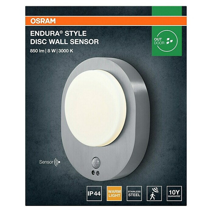 Osram LED zunanja stenska svetilka Endura Disc  (8 W, 24,4 x 20 x 6 cm, Srebrna, IP44) | 3079 - Wandleuchte outdoor mit Bewegungsmelder | CAJA - Outdoorleuchten Hochvolt | CAJ - Outdoorleuchten | CA - Beleuchtung | C - Elektro | BAUHAUS