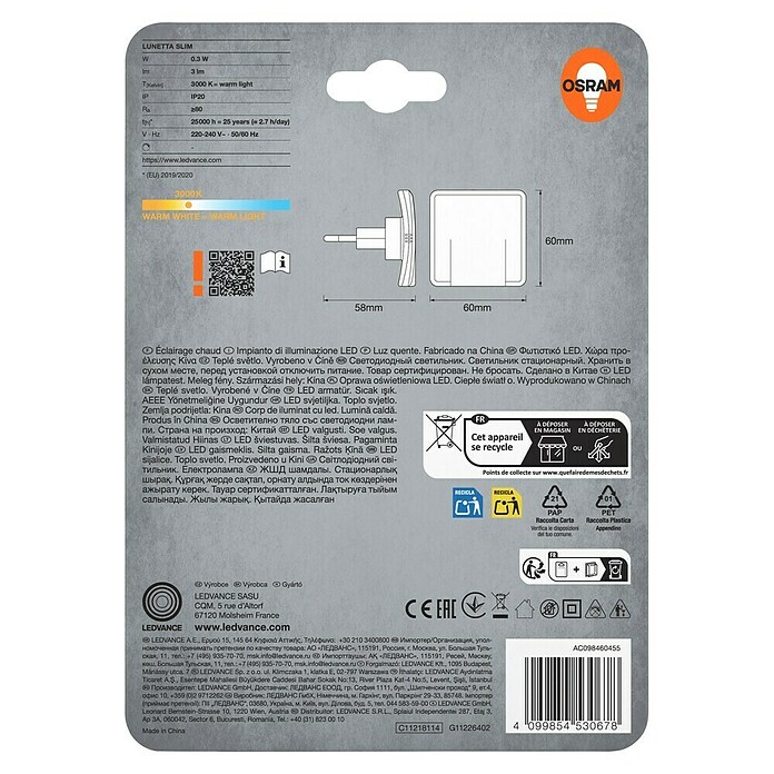 Osram LED nočna svetilka Lunetta  (0,3 W, Bela, 6 x 6 x 6 cm) | 3470 - Nachtlichter | CBMD - Kinderschutz/Nachtlichter | CBM - Elektroartikel | CB - Elektroinstallation | C - Elektro | BAUHAUS