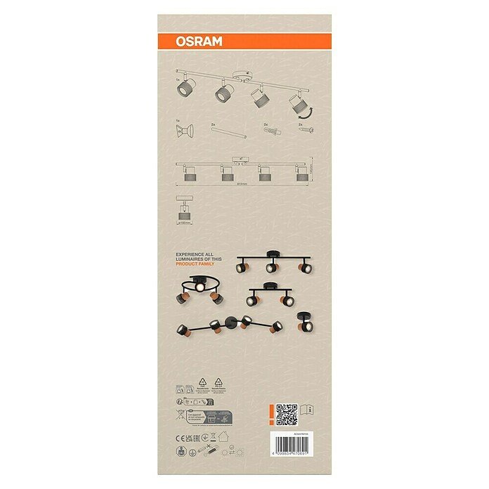 Osram Foco de pared Cork (13,6 W, L x An x Al: 81,3 x 10 x 14,5 cm, Negro, GU10, 4 ud.) | BAUHAUS
