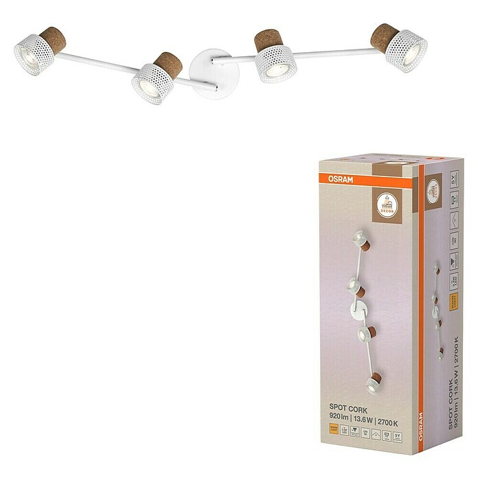 Osram Foco de pared Cork (13,6 W, L x An x Al: 81,3 x 10 x 14,5 cm, Blanco, GU10, 4 ud.) | BAUHAUS