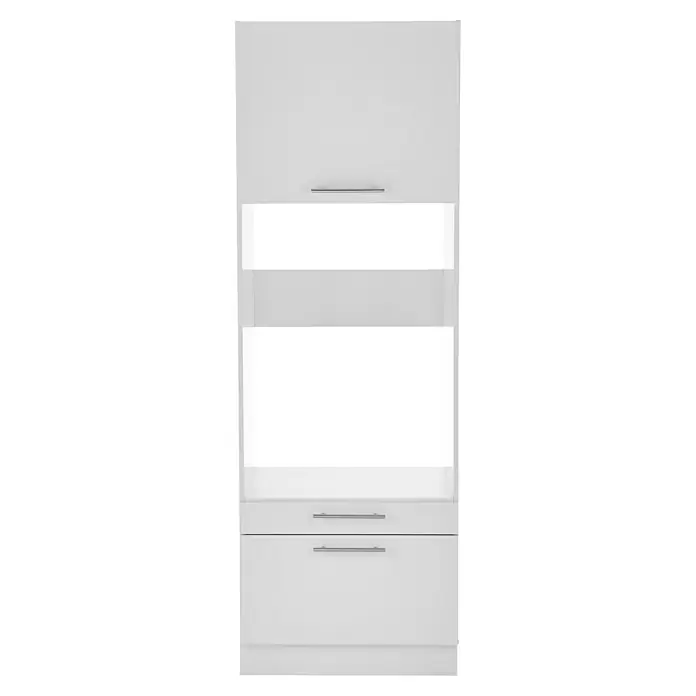 Respekta Waschmaschinenschrank Clara - L x B: 67,6 x 117,4 cm, Weiß, Mit Waschmaschinenschrank & Hochschrank - Weißer Küchenschrank mit zwei Schubladen und einem offenen Fach für einen Ofen oder andere Geräte, der viel Stauraum bietet.