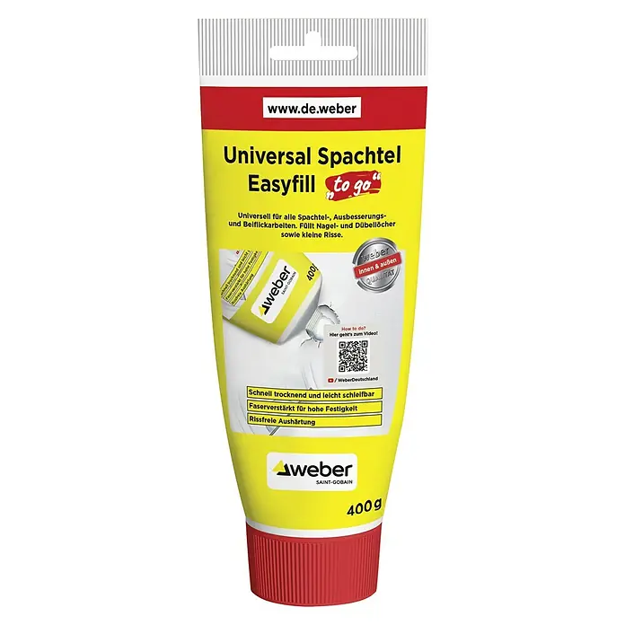 SG Weber Universalspachtel Easy Fill - 400 g, Gebrauchsfertig - Produktabbildung: Universalspachtel Easyfill to go von Weber, geeignet für Ausbesserungen und kleine Reparaturen im Innen- und Außenbereich.