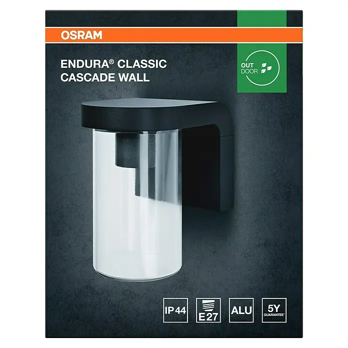 Osram Aplique exterior Cascade Wall - 16 x 12 x 18 cm, Plata, IP44 - Imagen del aplique de pared Osram Endura Classic Cascade, ideal para exteriores, elegante y moderno.