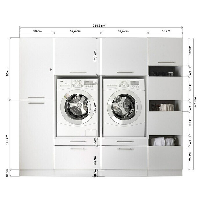 Respekta Wasmachinekast (l x b: 67,6 x 234,8 cm, Wit) | BAUHAUS
