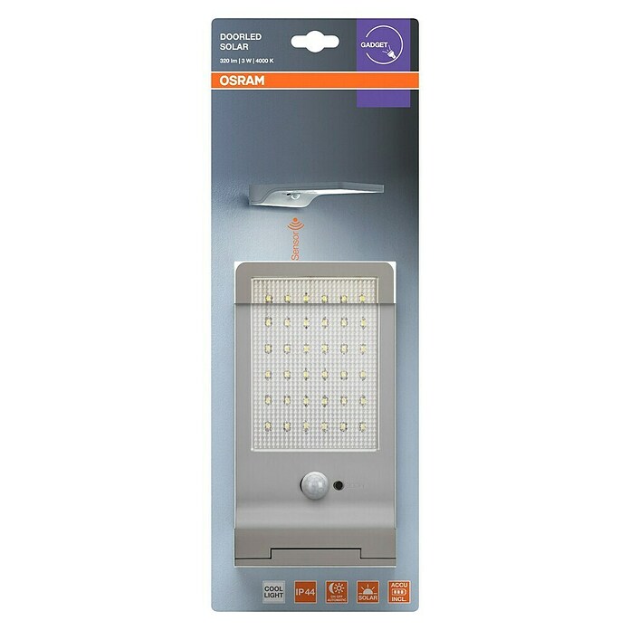 Osram Solarna zunanja stenska svetilka Basic  (3 W, Do x Š x V: 19,2 x 11 x 3 cm, Srebrna, IP44, 320 lm) | Solarne svetilke | Zunanja svetila | Elektro in svetila | Izdelki | BAUHAUS
