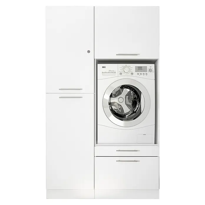Respekta Waschmaschinenschrank Clara - L x B: 67,6 x 117,4 cm, Weiß, Mit Waschmaschinenschrank & Hochschrank - Eine Waschmaschine und Schränke in einem modernen, weißen Design. Praktische Raumlösung für den Waschraum.