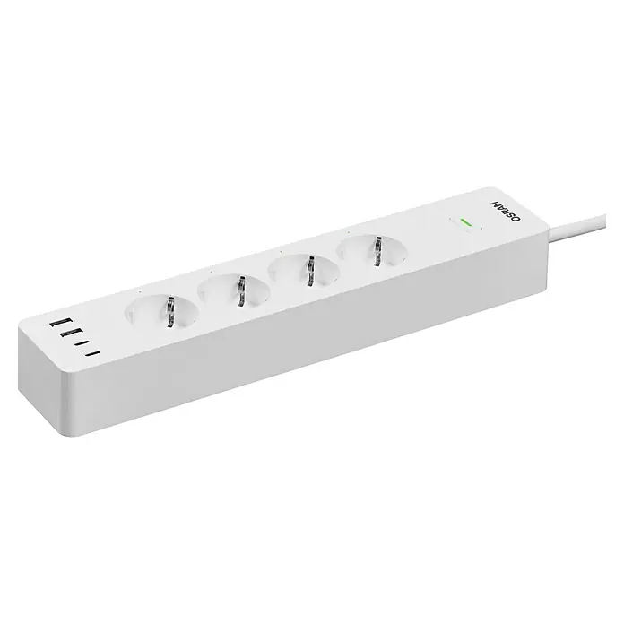 Osram Smart+ Smart-Steckdosenleiste 2. Gen. 2 USB-A, 2 USB-C - Weiß - Eine weiße OSRAM Steckdosenleiste mit fünf Steckplätzen und drei USB-Anschlüssen, ideal für den flexiblen Einsatz zu Hause oder im Büro.