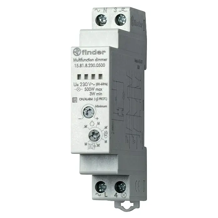 Finder Dimmer Serie 15 - Grau - Finder Multifunktionsdimmer 15.81.8.230.0500 für DIN-Schienenmontage, ideal zur Steuerung verschiedener Beleuchtungssysteme und Lasten im Haus.