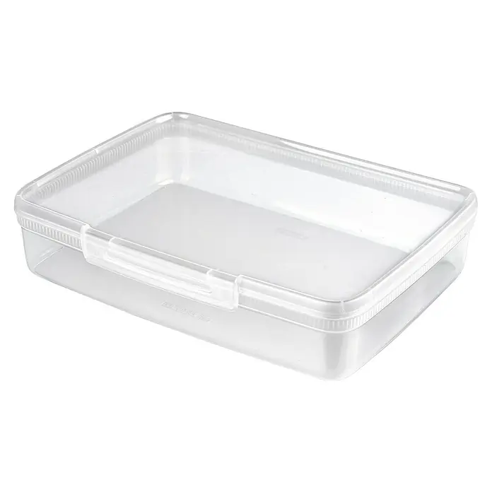 Curver Lunchbox Snapbox - L x B x H: 33,4 x 24,6 x 7,2 cm, Transparent - Ein durchsichtiger, rechteckiger Vorratsbehälter aus Kunststoff mit Deckel, ideal für die Aufbewahrung von Lebensmitteln.