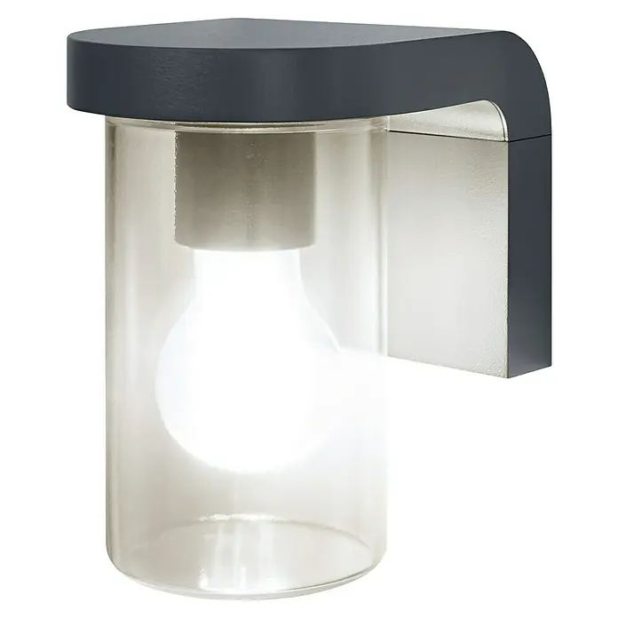 Osram Aplique exterior Cascade Wall - 16 x 12 x 18 cm, Plata, IP44 - Lámpara de pared moderna con cilindro de vidrio transparente y carcasa metálica gris. Proporciona una luz brillante y acogedora para exteriores.