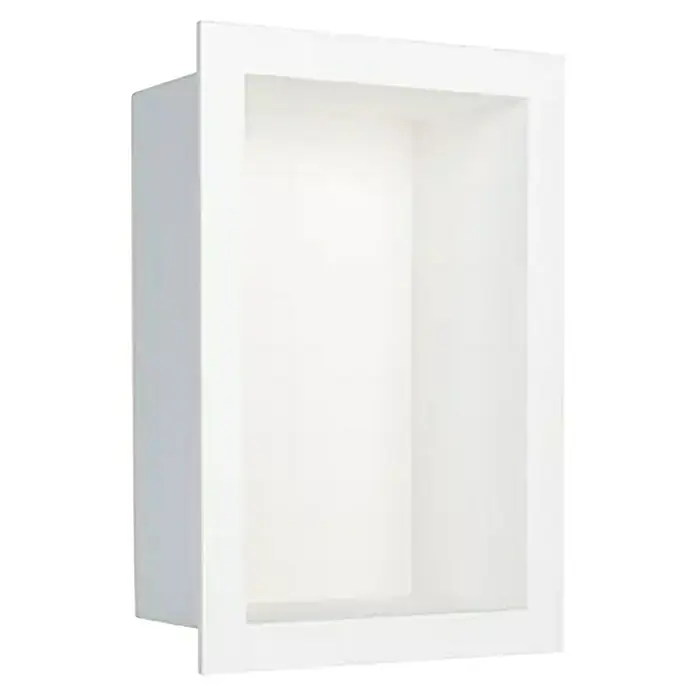 Wetwall Wandnische - L x B: 30,7 x 20,5 cm, Designer White - Weiße, eingelassene Wandnische mit rechteckigem Rahmen, ideal für Bad oder Dusche, bietet stilvollen Stauraum und fügt sich nahtlos ein.