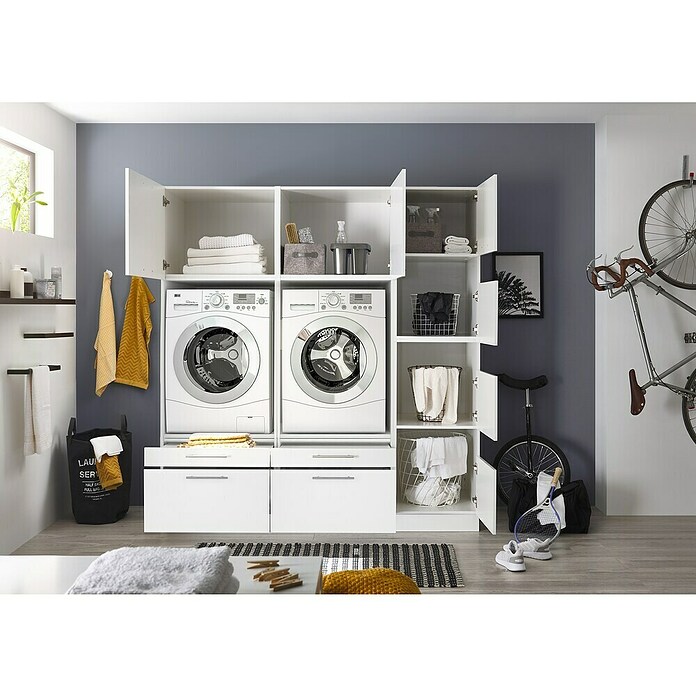 Respekta Waschmaschinenschrank Clara (L x B: 67,6 x 184,8 cm, Weiß, Mit zwei Waschmaschinenschränken & Wäscheschrank) | BAUHAUS