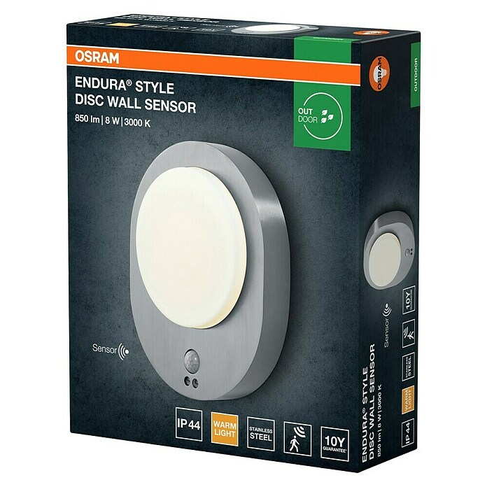Osram LED zunanja stenska svetilka Endura Disc  (8 W, 24,4 x 20 x 6 cm, Srebrna, IP44) | 3079 - Wandleuchte outdoor mit Bewegungsmelder | CAJA - Outdoorleuchten Hochvolt | CAJ - Outdoorleuchten | CA - Beleuchtung | C - Elektro | BAUHAUS