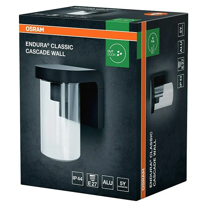 Osram Aplique exterior Cascade Wall - 16 x 12 x 18 cm, Plata, IP44 - Paquete de la luminaria de pared Osram Endura Classic Cascade, ideal para uso en exteriores, con protección IP44 y casquillo E27.