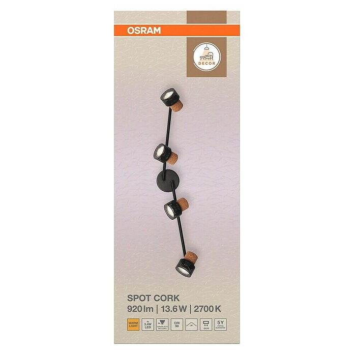 Osram Foco de pared Cork (13,6 W, L x An x Al: 81,3 x 10 x 14,5 cm, Negro, GU10, 4 ud.) | BAUHAUS